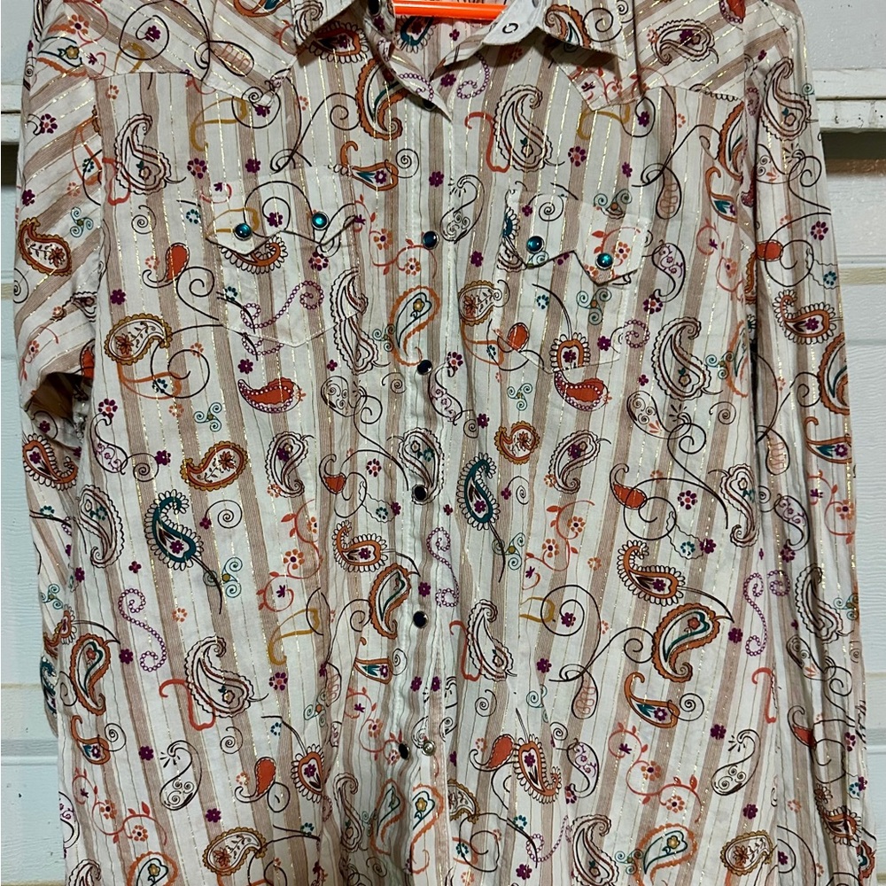 Wrangler Women's Striped Paisley Button-Down Shirt - Multicolor